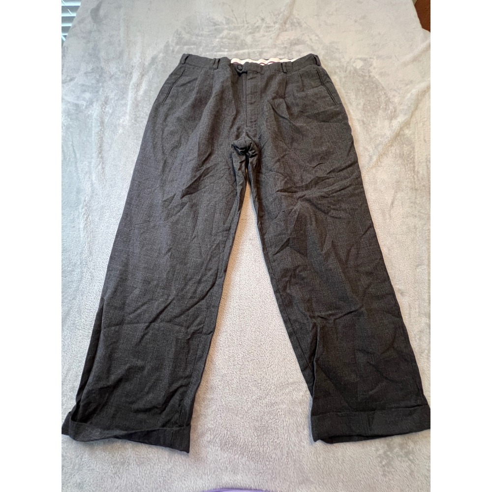 Louis Raphael Pants‎ Mens 40x30 Charcoal Pure Wool Pleated Cuffed Dress Pants